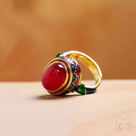 Chic Inlaid Vintage Red Faux Jade Band Ring - SeoulChic.store