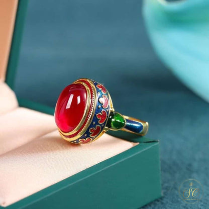 Chic Inlaid Vintage Red Faux Jade Band Ring - SeoulChic.store