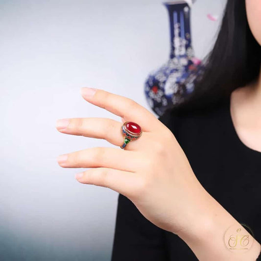 Chic Inlaid Vintage Red Faux Jade Band Ring - SeoulChic.store