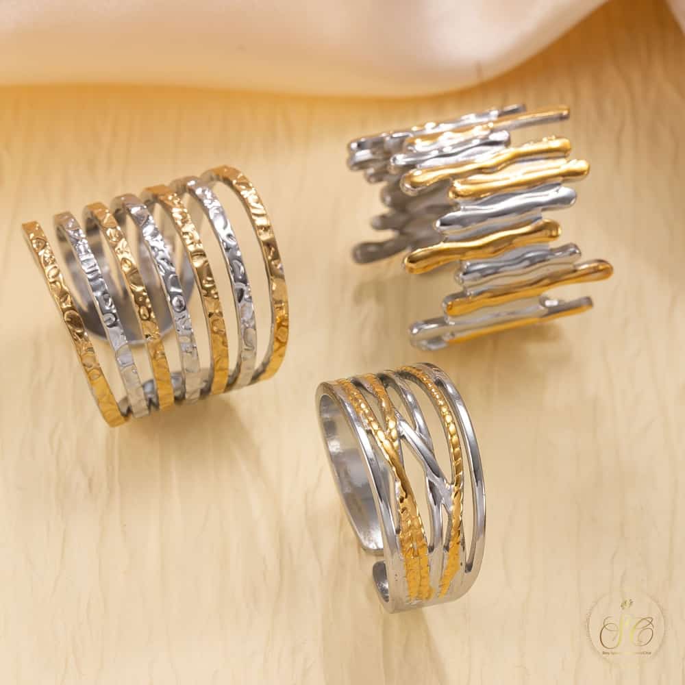 Premium Irregular Geometric Style Gold Plated Ring Set - SeoulChic.store