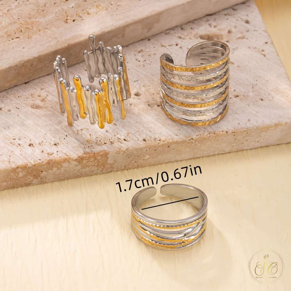 Premium Irregular Geometric Style Gold Plated Ring Set - SeoulChic.store