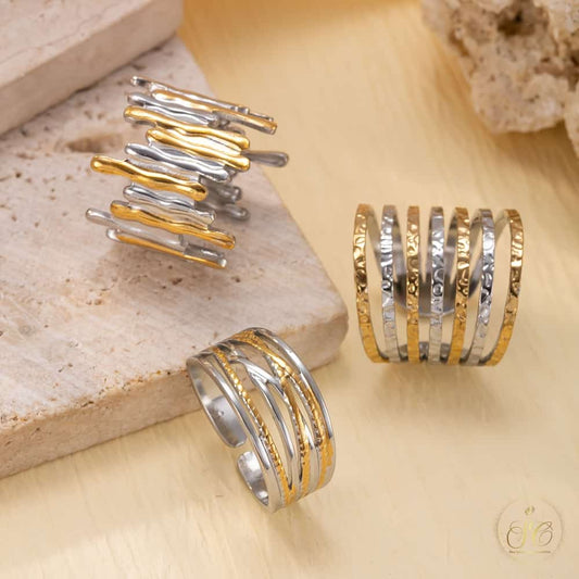 Premium Irregular Geometric Style Gold Plated Ring Set - SeoulChic.store