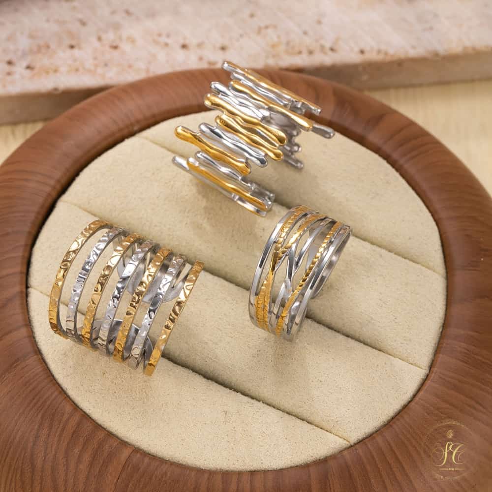 Premium Irregular Geometric Style Gold Plated Ring Set - SeoulChic.store