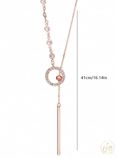 Modern Long Minimalist Rhinestone Round Hollow Pendant Necklace - SeoulChic.store