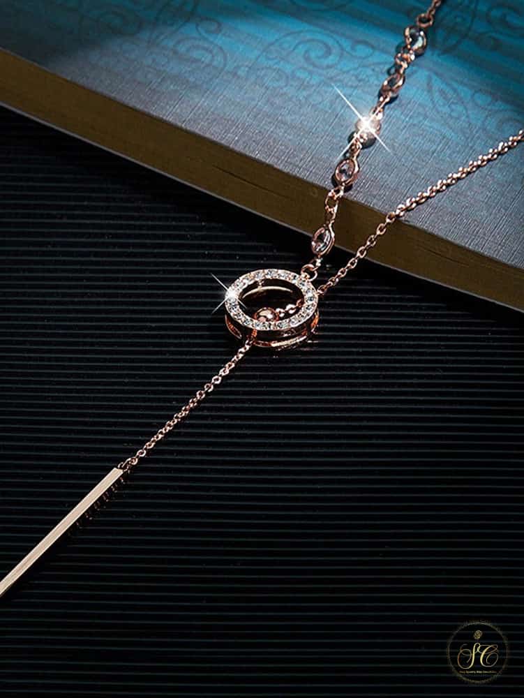 Modern Long Minimalist Rhinestone Round Hollow Pendant Necklace - SeoulChic.store