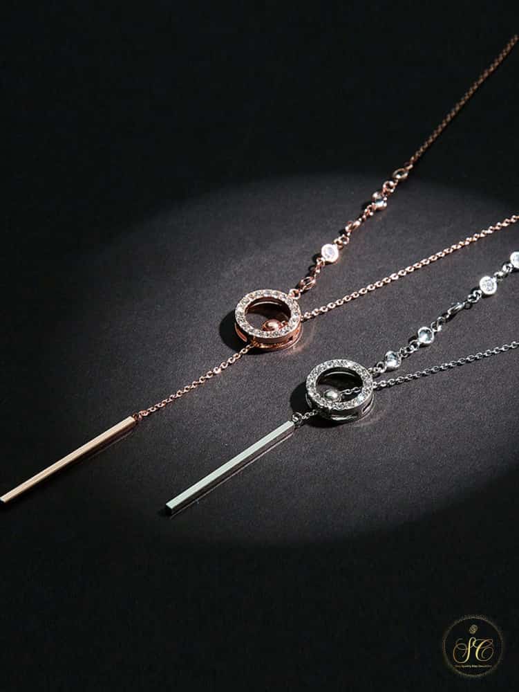 Modern Long Minimalist Rhinestone Round Hollow Pendant Necklace - SeoulChic.store