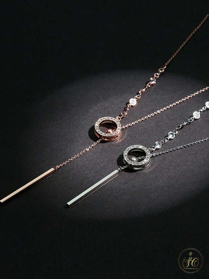 Modern Long Minimalist Rhinestone Round Hollow Pendant Necklace - SeoulChic.store