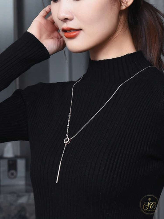 Modern Long Minimalist Rhinestone Round Hollow Pendant Necklace - SeoulChic.store