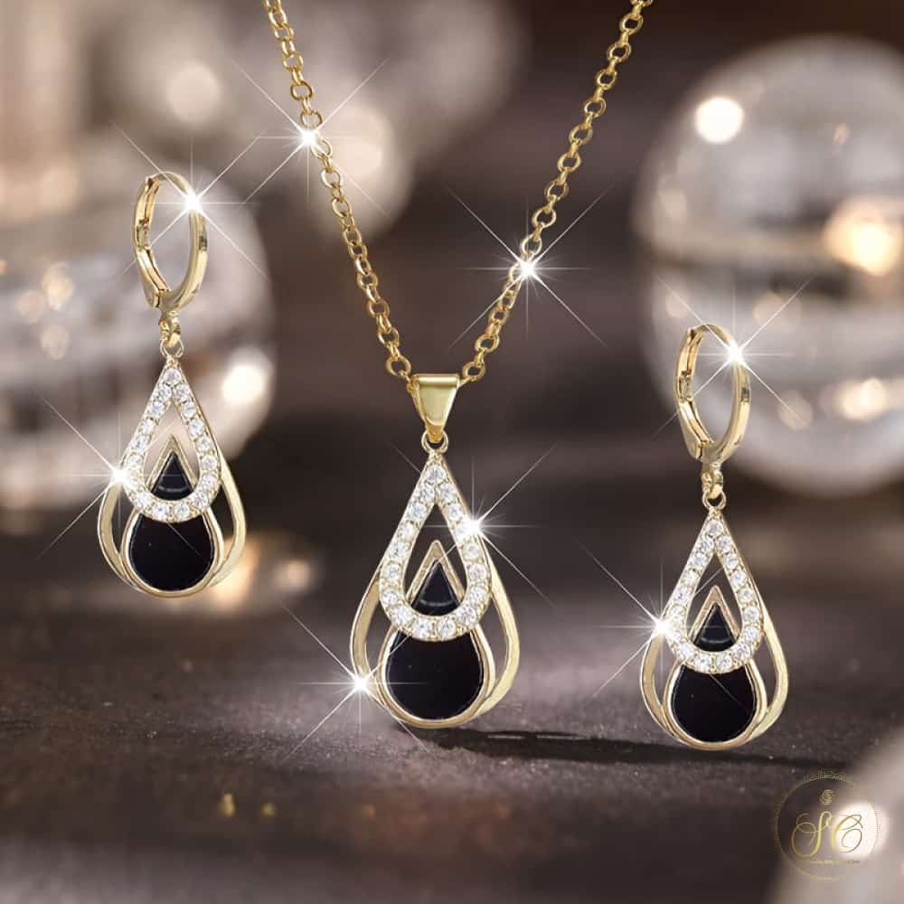 Timeless Luxury Black Teardrop Pendant Jewelry Set - SeoulChic.store