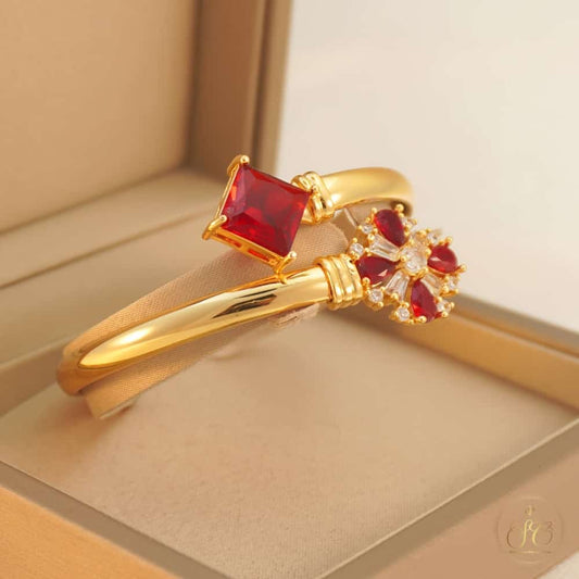 Chic Luxury Vintage Gold And Red Stone Bracelet - SeoulChic.store