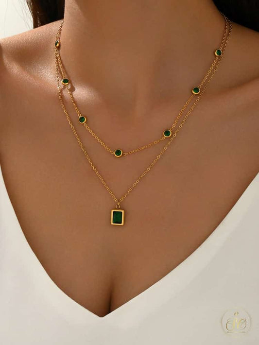 Graceful Minimalist Double Layered Green Brick Titanium Steel Necklace - SeoulChic.store