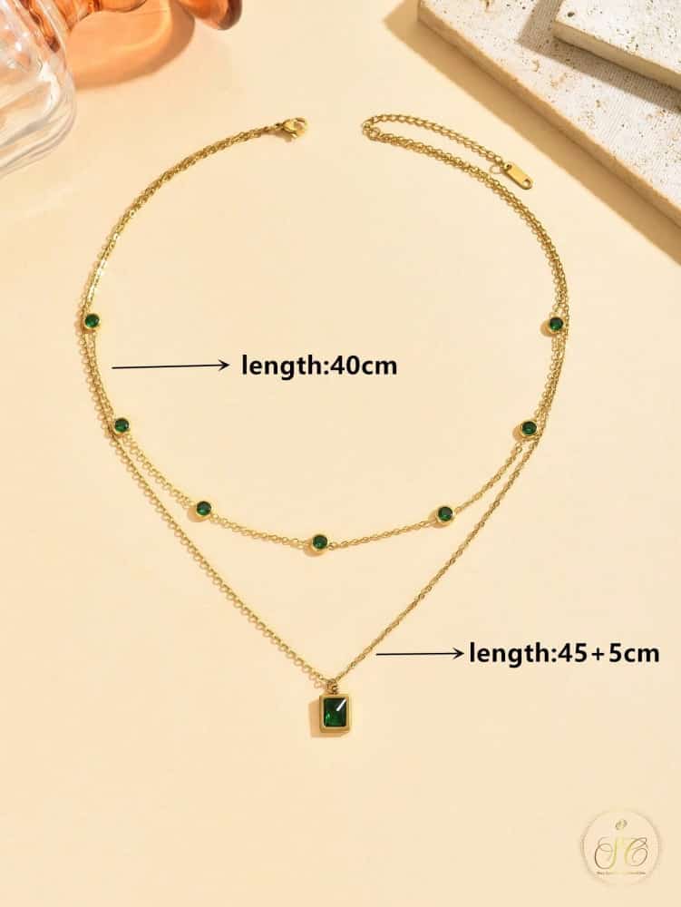 Graceful Minimalist Double Layered Green Brick Titanium Steel Necklace - SeoulChic.store