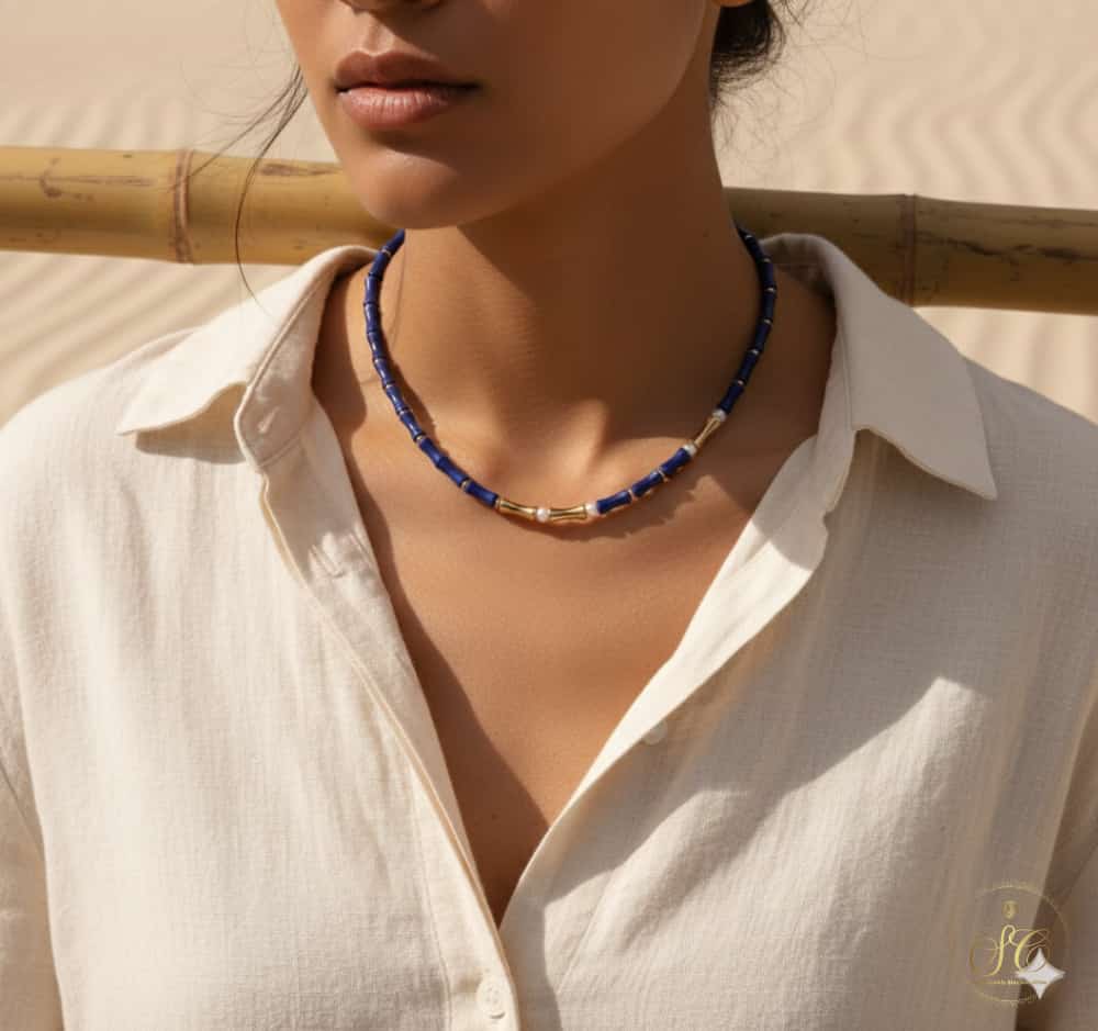 Timeless Natural Blue Stone And Freshwater Node Necklace - SeoulChic.store