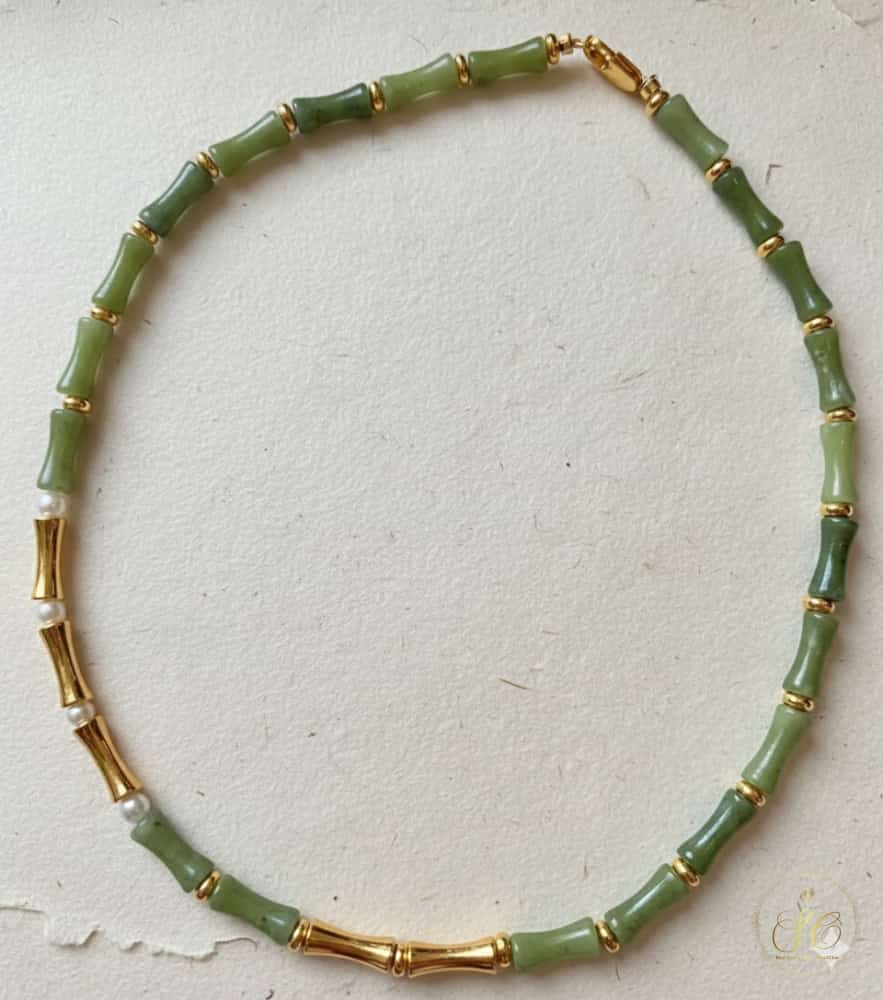 Signature Olive Green Natural Stone And Freshwater Node Necklace - SeoulChic.store