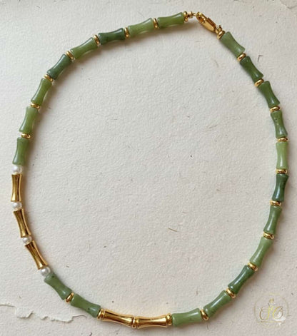 Signature Olive Green Natural Stone And Freshwater Node Necklace - SeoulChic.store