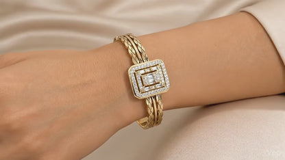 Classic 18K Gold Plated Square Embedded Rhinestones Bracelet