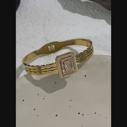 Modern Stainless Steel Square Silver Rhinestone Bracelet