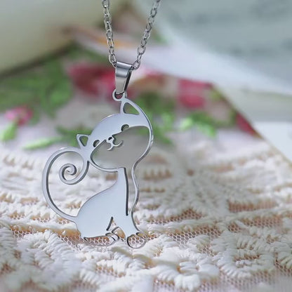 Refined Boho Style Stainless Steel Cat Necklace