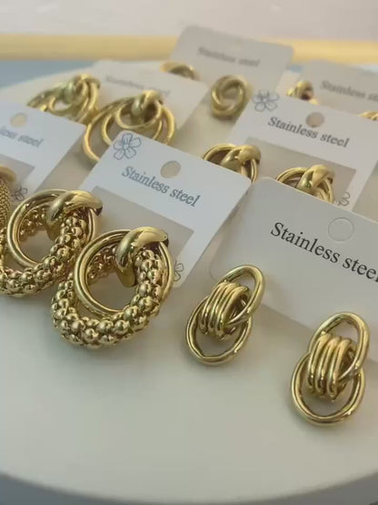 Timeless 10Pairs Of Random Golden Tone Multi Layer Hollow Geometric Earrings