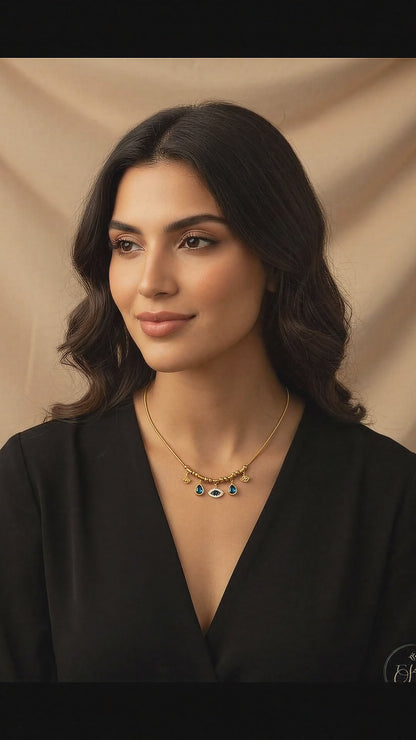 Classic Stylish Geometric Stainless Steel Evileye Beaded Necklace