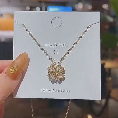Elegant Fashionable Cubic Zirconia Lucky Grass Pendant Necklace