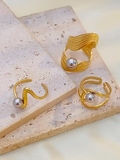 Signature 3Piece Stylish Irregular Form Ring Set