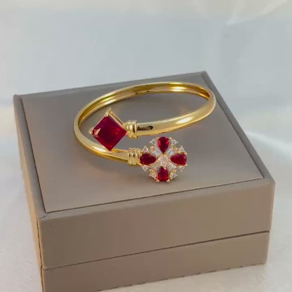 Chic Luxury Vintage Gold And Red Stone Bracelet