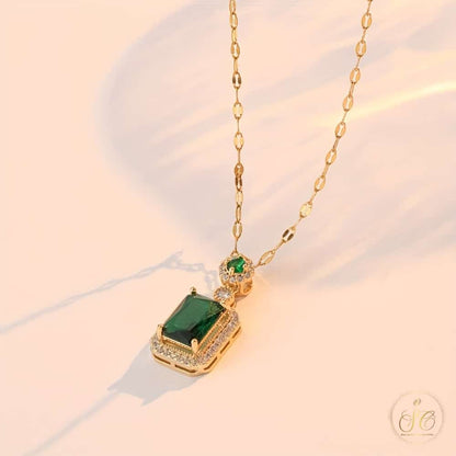 Premium Retro Green Geometric Luxury Niche Design Collarbone Necklace - SeoulChic.store