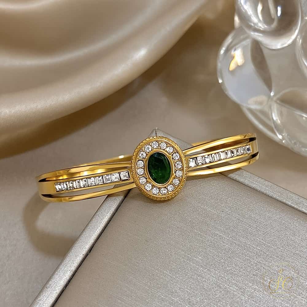 Graceful Retro Irregular Square Green Synthetic Zirconia Bracelet - SeoulChic.store