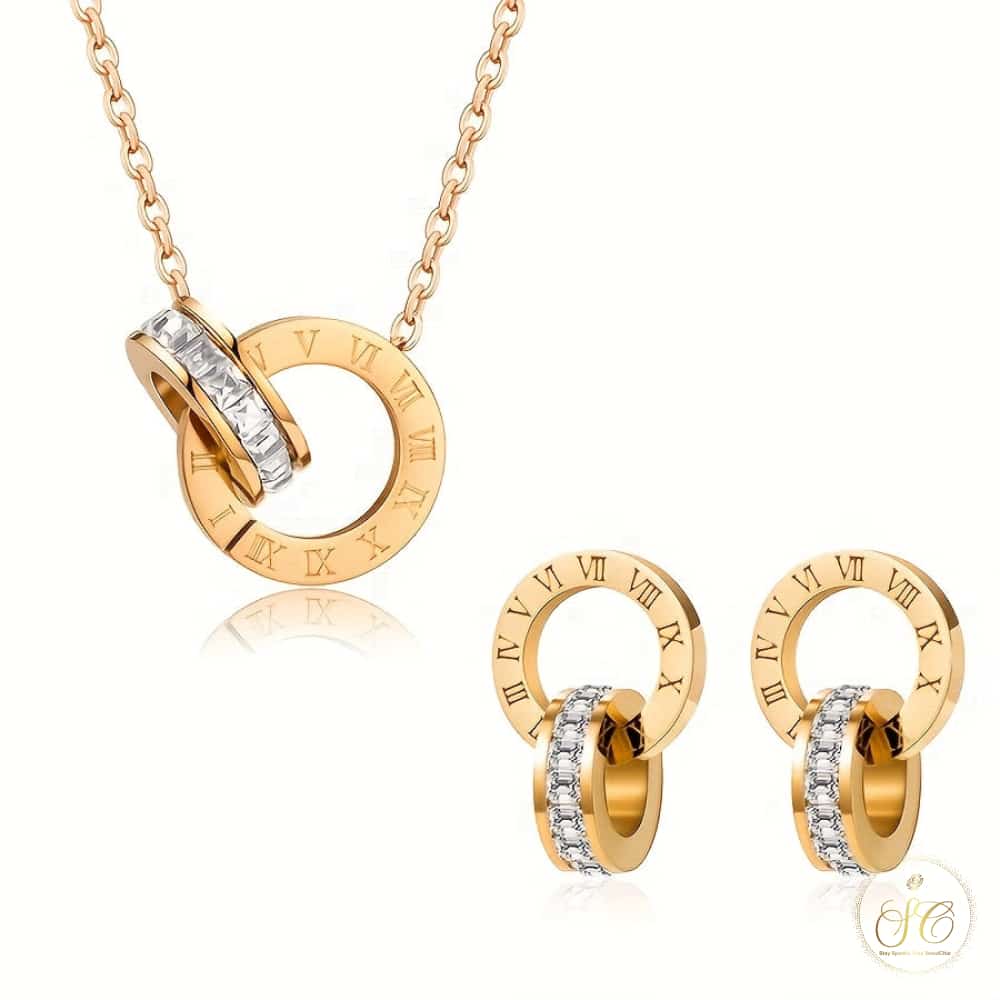 Modern Roman Numeral Zirconia Jewelry Set - SeoulChic.store
