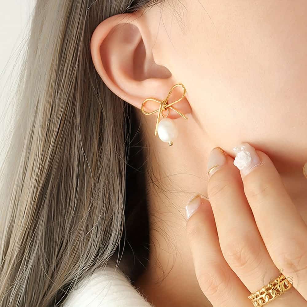 Classic Romantic White Bead Bow Design Jewelry Set - SeoulChic.store
