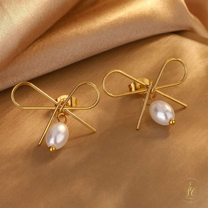 Classic Romantic White Bead Bow Design Jewelry Set - SeoulChic.store