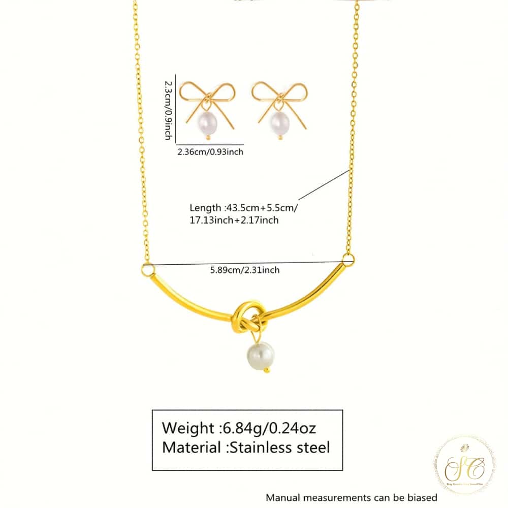 Classic Romantic White Bead Bow Design Jewelry Set - SeoulChic.store