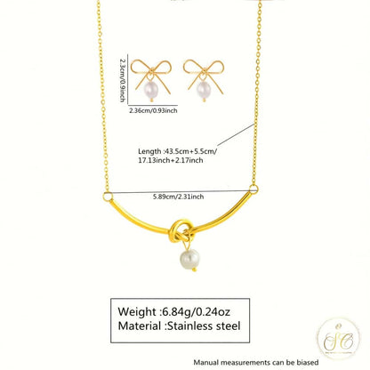 Classic Romantic White Bead Bow Design Jewelry Set - SeoulChic.store