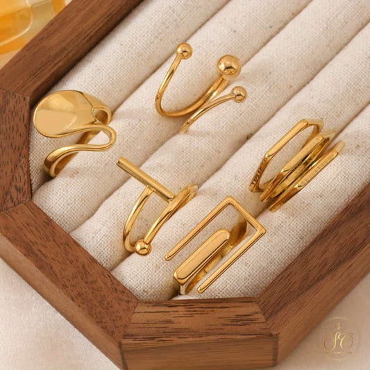 Graceful Stainless Steel Geometric Opening Irregular Ring Set - SeoulChic.store