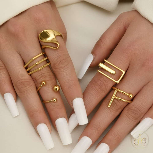 Graceful Stainless Steel Geometric Opening Irregular Ring Set - SeoulChic.store