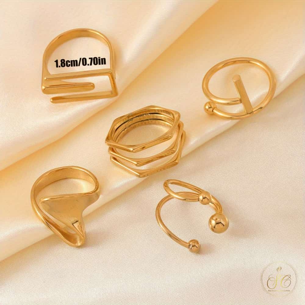 Graceful Stainless Steel Geometric Opening Irregular Ring Set - SeoulChic.store