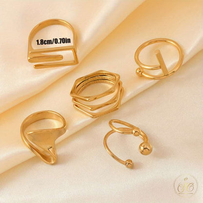 Graceful Stainless Steel Geometric Opening Irregular Ring Set - SeoulChic.store