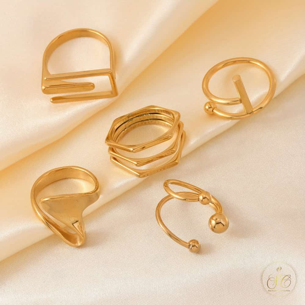 Graceful Stainless Steel Geometric Opening Irregular Ring Set - SeoulChic.store