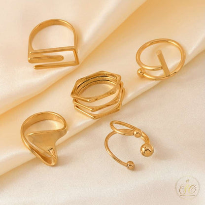 Graceful Stainless Steel Geometric Opening Irregular Ring Set - SeoulChic.store