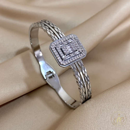 Modern Stainless Steel Square Silver Rhinestone Bracelet - SeoulChic.store