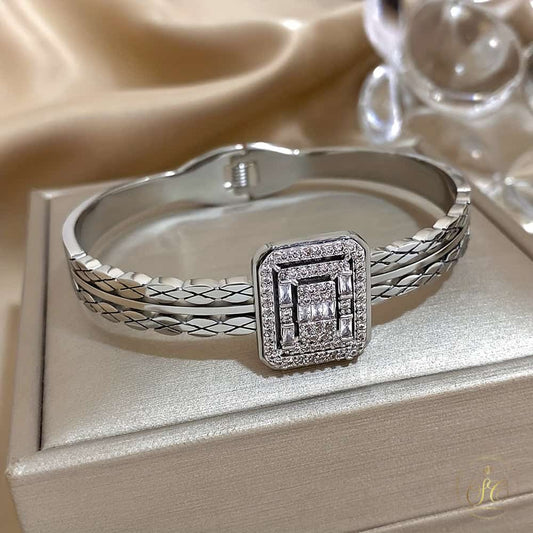 Modern Stainless Steel Square Silver Rhinestone Bracelet - SeoulChic.store