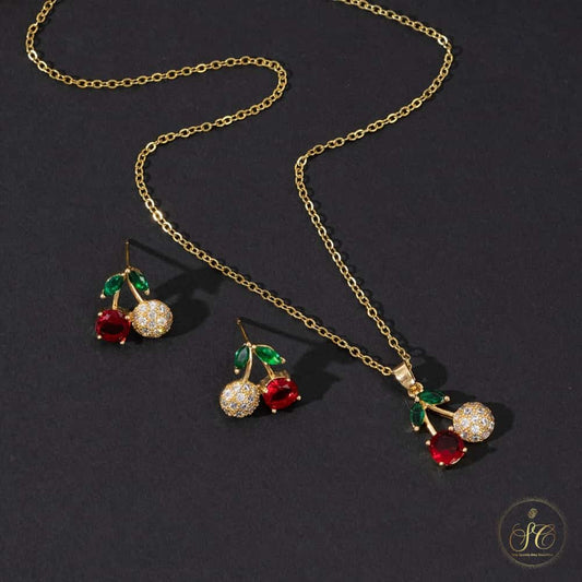 Classic Stylish And Cute Red Cherry Jewelry Set - SeoulChic.store