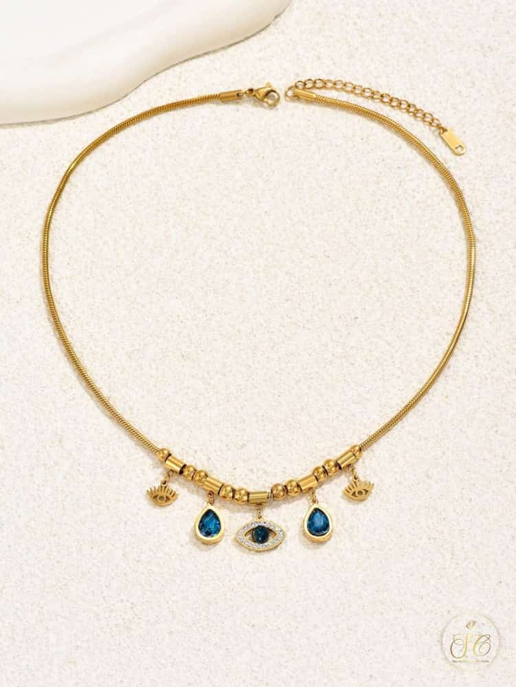 Classic Stylish Geometric Stainless Steel Evileye Beaded Necklace - SeoulChic.store