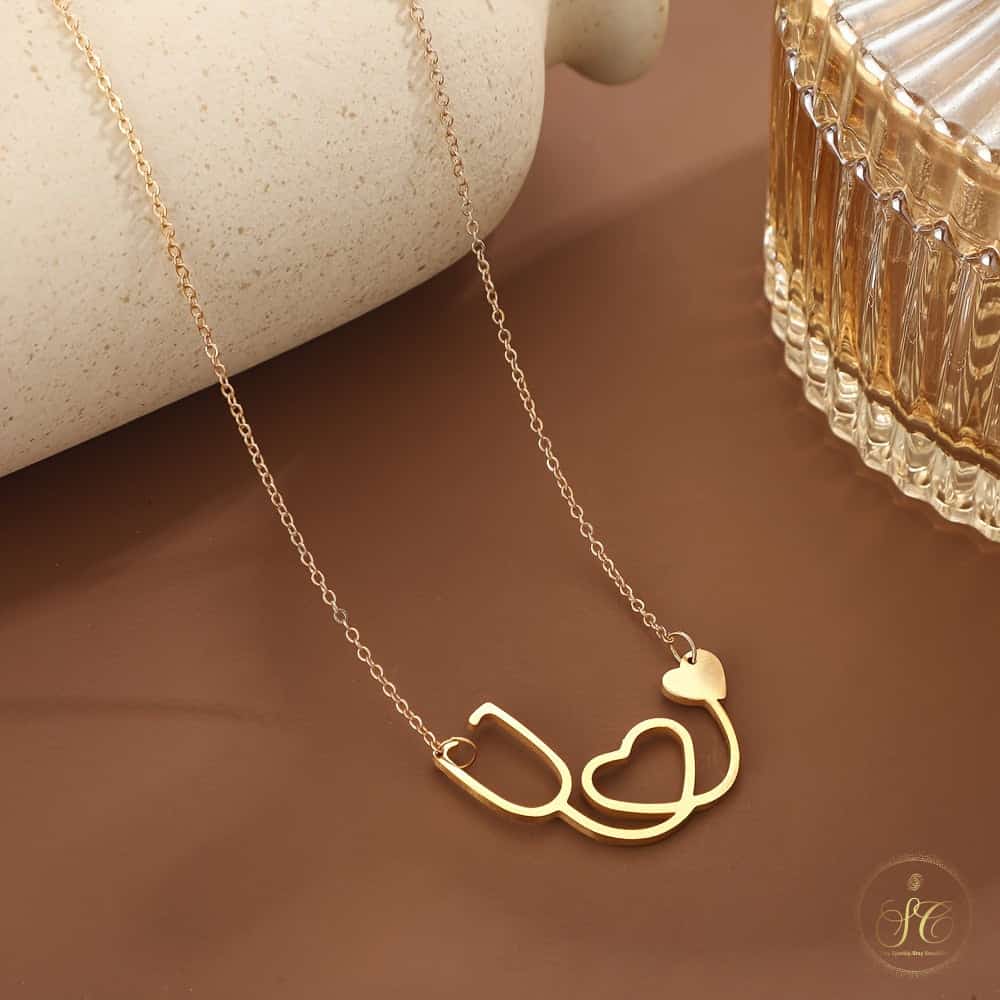 Elegant Stylish Minimalist Stethoscope Heart Cut Out Pendant Necklace - SeoulChic.store
