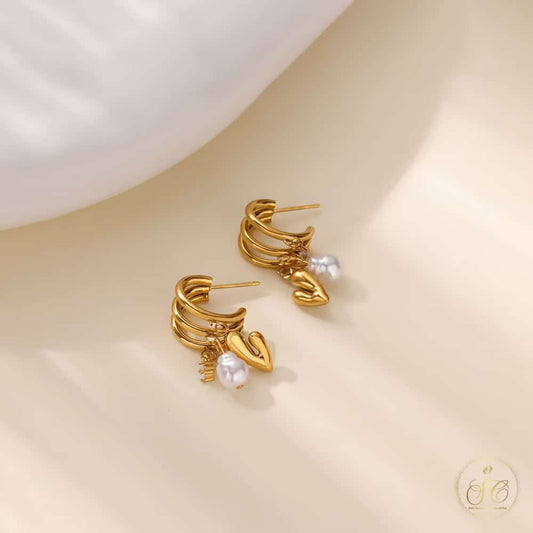 Signature Symmetrical Three Layered Heart Shaped Imitation Pearl Earrings - SeoulChic.store