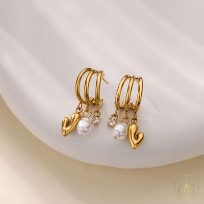 Signature Symmetrical Three Layered Heart Shaped Imitation Pearl Earrings - SeoulChic.store