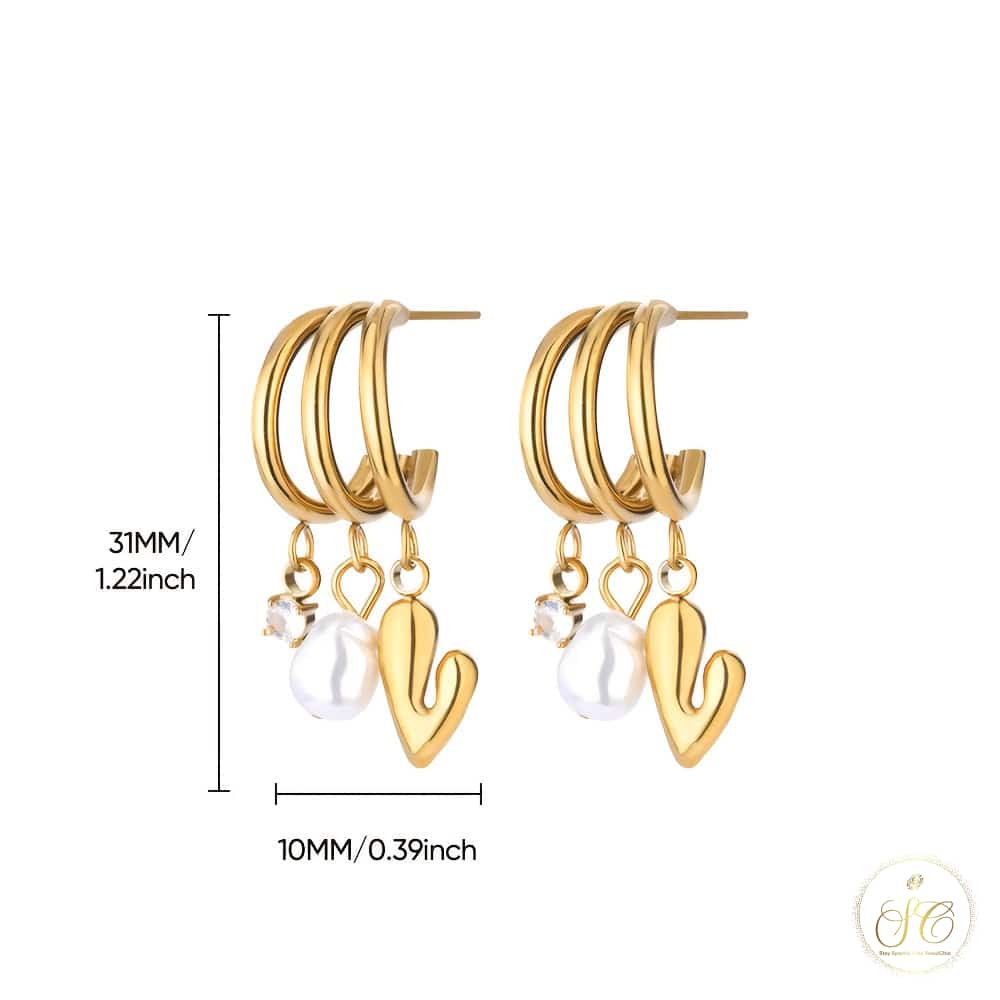 Signature Symmetrical Three Layered Heart Shaped Imitation Pearl Earrings - SeoulChic.store