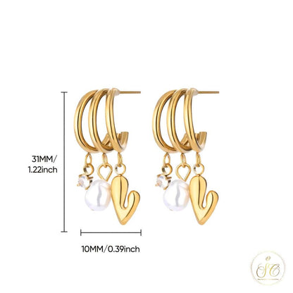 Signature Symmetrical Three Layered Heart Shaped Imitation Pearl Earrings - SeoulChic.store
