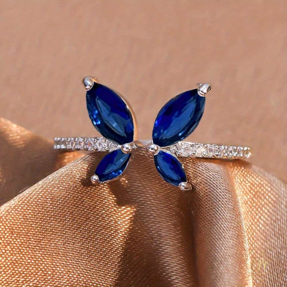 Chic Synthetic Blue Zirconia Butterfly Ring - SeoulChic.store